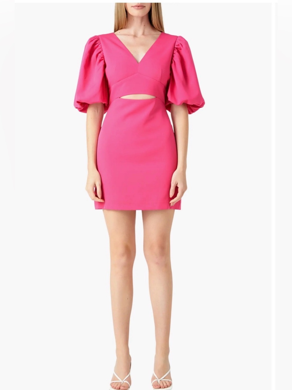 Endless Rose Hot Pink V-Neck Puff Sleeve Cutout Mini Dress size M